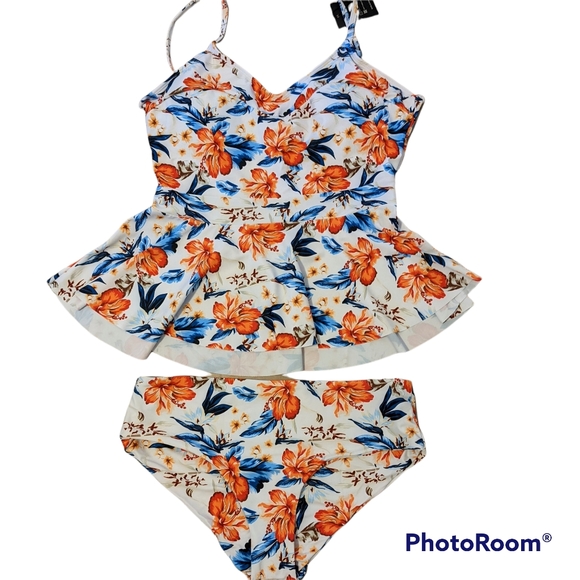 IMIDO Retro Tropical Pattern 2 Piece Swimsuit Size 2XL NWT - Picture 2 of 3